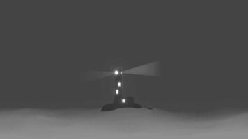 animated flat art background illustration. lighthouse in the middle of the vast ocean, with waves. black and white color theme video