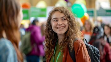 A girl smiling at a convention photo