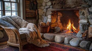 A fireplace with a fire in it photo