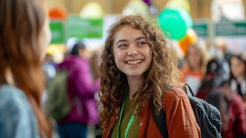 A girl smiling at a convention photo