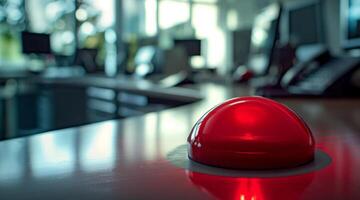 A red button on a desk photo