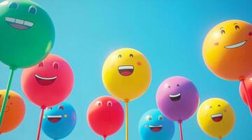 Many colorful balloons with smiling faces on them photo