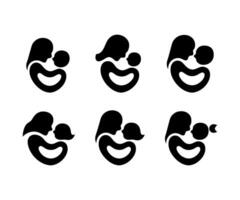 Mother and Child Silhouette Icons, Showing Different Stages of Bonding vector