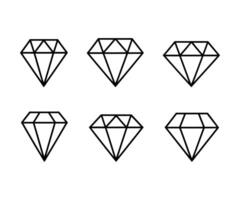 Stylish black line art diamond icons set on White background. vector