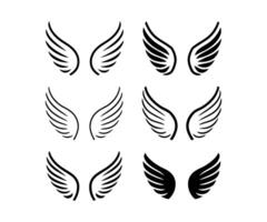 Six Simple Black and White Angel Wing Icons vector