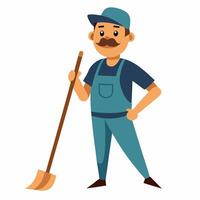 Cartoon street sweeper in uniform .cleaning Service. Isolated on white background.Front view vector