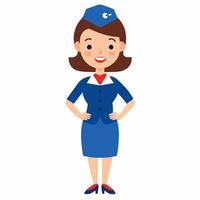 a cartoon stewardess in blue uniform. Profession. Isolated on white background. Front view. vector
