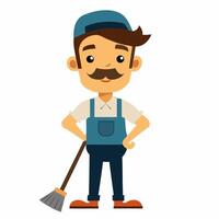 cartoon street sweeper in uniform .Cleaning service. Isolated on white background.Front view . vector