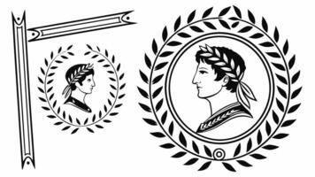 A set of four different images of a woman in a laurel wreath vector