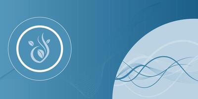 a blue background with a white circle and a blue wave vector