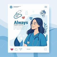 A poster with a woman in a blue uniform and a stethoscope vector