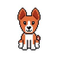 Pixel art a cute basenji dog in retro style for design. vector