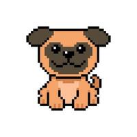 Pixel art a cute pug dog in retro style vector