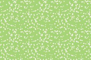 Seamless pattern of tiny white floral dots, small spots, little drops scattered across a green background. This playful, minimalist design is perfect for print, textiles, gift wrap, wallpapers vector