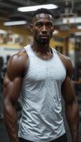 Determination and Strength Muscular Athlete in the Gym vertical photo