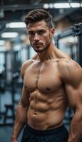 Fit Man Staring at the Camera in a Gym Background vertical photo