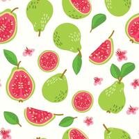 Modern abstract guava and flowers design with seamless Fruits pattern and unique textures, ideal for fabric, stationery, and home decor. vector