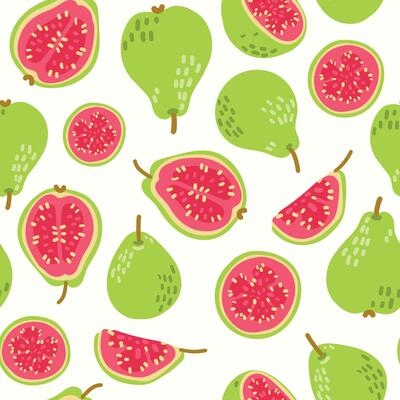 Modern abstracthalf guavas design with seamless Fruits pattern and unique textures, ideal for fabric, stationery, and home decor.