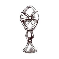 Hand drawn vintage sketch of decorative Easter egg with bow vector