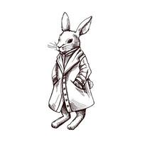 Hand drawn vintage sketch of anthropomorphic rabbit in coat vector
