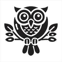 An owl is sitting on a branch with leaves vector