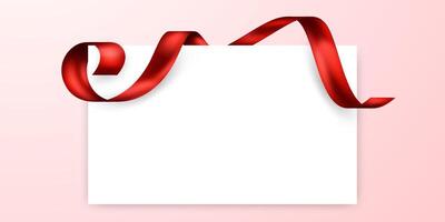 A red ribbon wrapped around a white paper vector