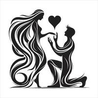 Man kneeling down to propose to woman with heart vector