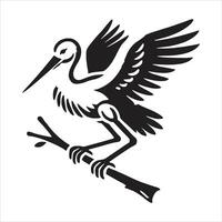 A black and white image of a bird on a branch vector
