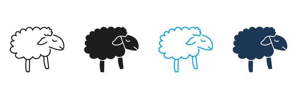 Sleeping Sheep Line and Silhouette Icon Set. Peaceful Rest and Counting Sheep Symbol. Bedtime Rest and Calm Night. Relaxation Aid. Editable Stroke. Isolated Illustration vector