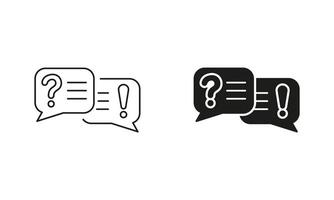 FAQ Symbol. Dialog Sign. Customer Support Chat Pictogram. Speech Bubble With Question Mark And Exclamation Mark Line and Silhouette Icon Set. Editable Stroke. Isolated Illustration vector
