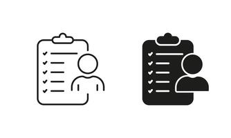 CV Letter Form Pictogram. Employment Paper, Interview Candidate Symbol. Resume Document Line and Silhouette Icon Set. Profile Information. Editable Stroke. Isolated Illustration vector