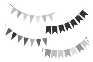 Festive pennant garlands different shapes on rope. Greeting decorative design element concept Set 4. Isolated illustration Thematic cards, posting, blog or web promo, banner, labels, price tag vector