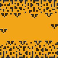 Pixel Art Tetris shapes and abstract bats. Halloween Top and Bottom Frame border in orange and dark. copy space Isolated illustration Greeting or invitation cards or web promo banner, leaflets vector