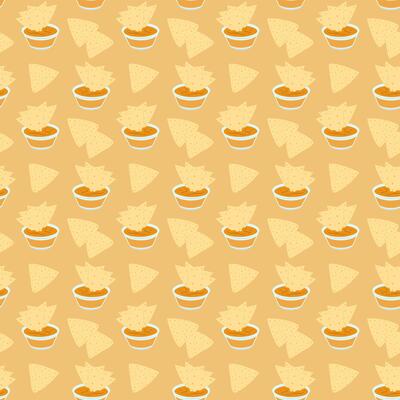 Nacho dipping cheese sauce in glass gravy boat Monochrome Seamless pattern Nacho Day Background idea. Isolated illustration Wallpaper, wrapping, packing or web promo banner, leaflet, menu cards