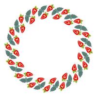 Half Strawberry and mint leaves Circular Frame Border. Summertime fruit Copy pace Template concept. Isolated illustration Thematic or menu cards, leaflets backdrop, label or web promo banner vector