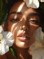 realistic woman album cover for R andB artist with a floral design white2 photo