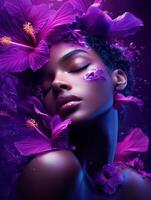 woman album cover for R and B artist with a floral design violet8 photo