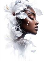 realistic woman album cover for R andB artist with a floral design white3 photo