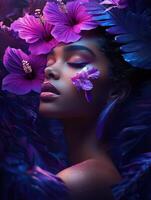 woman album cover for R and B artist with a floral design violet13 photo