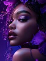 woman album cover for R and B artist with a floral design violet15 photo