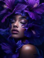 woman album cover for R and B artist with a floral design violet1 photo