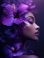 woman album cover for R and B artist with a floral design violet7 photo