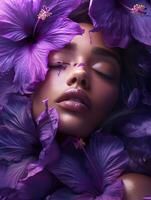 woman album cover for R and B artist with a floral design violet3 photo