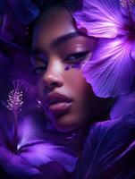 woman album cover for R and B artist with a floral design violet2 photo