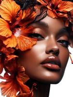 woman album cover for R and B artist with a floral design orange12 photo