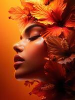 woman album cover for R and B artist with a floral design orange10 photo