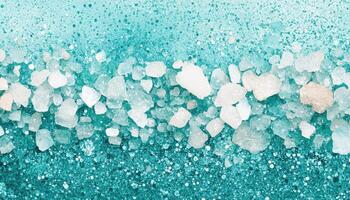 beautiful texture of turquoise water with salt crystals creating stunning contrast. shimmering effect adds serene and calming atmosphere to image photo