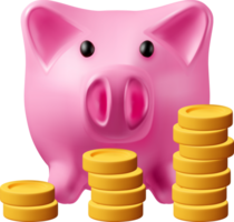 3D piggy bank, growing stacks of coins png