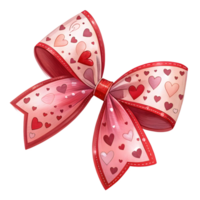 Decorative red bow with heart patterns ideal for festive occasions and gift wrapping collections png