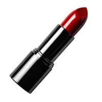 Classic deep red lipstick in a shiny black tube, angled to emphasize its luxurious, smooth texture and elegant, bold color png